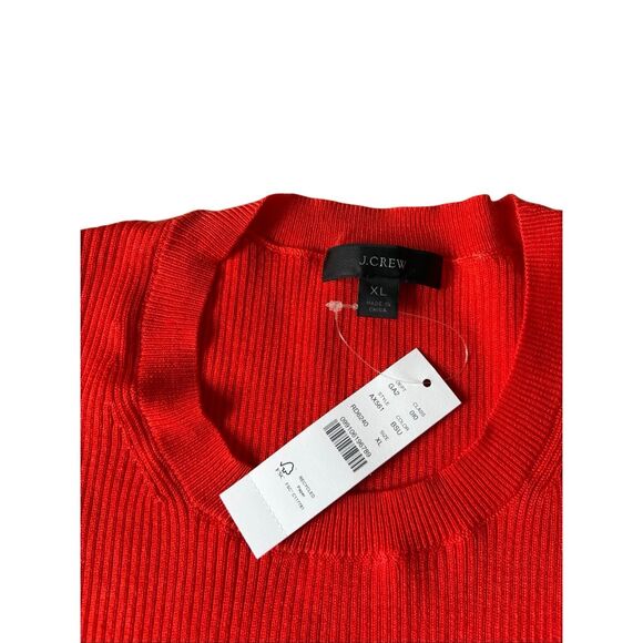 NEW J Crew Puff Sleeve Ribbed Sweater XL Coral Red Crewneck Silk Blend - Picture 4 of 8